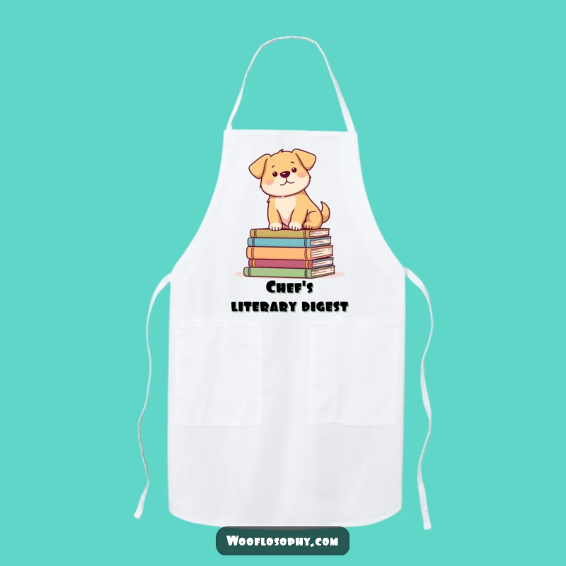 Funny Dog Bookworm Apron: Serene Pup Scholar Kitchen Gift