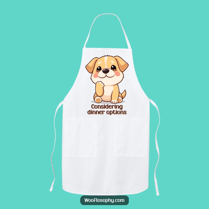 Funny Kawaii Dog Apron: Chef pup's thinking attire, a wise and funny gift for cooks.