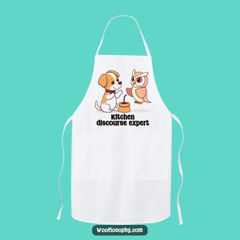 Funny Debate Dog Owl Puppet Apron - Witty Pup's Intellectual Discussion, Kitchen Gift