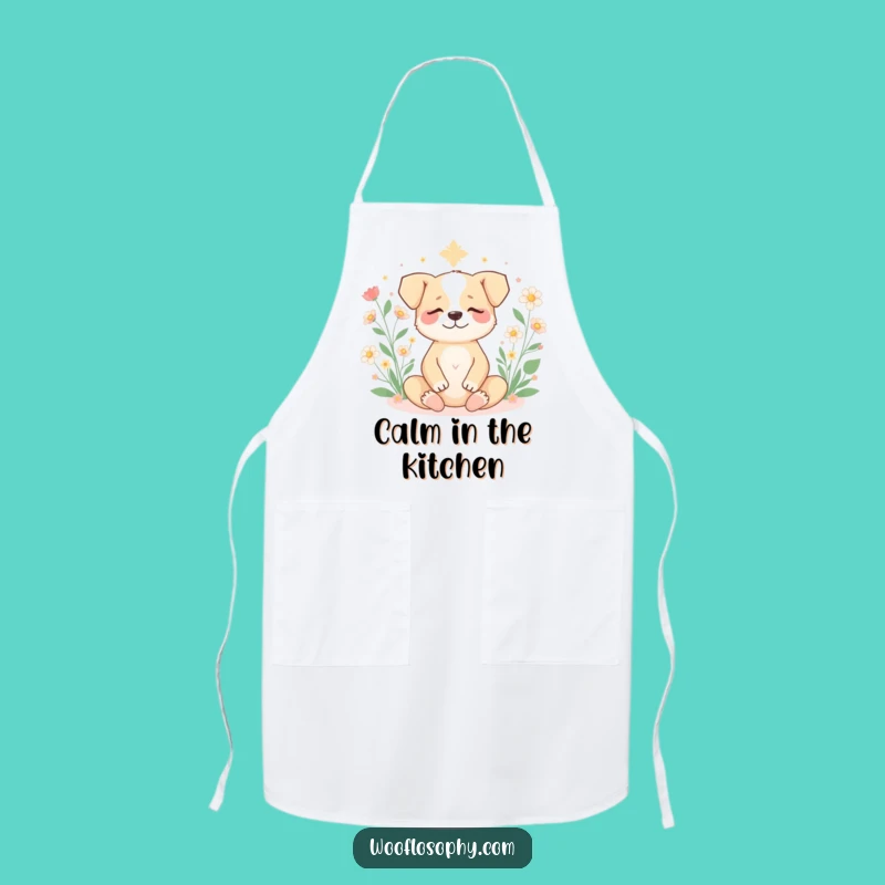 Funny Zen Dog Apron - Meditate and Cook with Blooming Kitchen Serenity