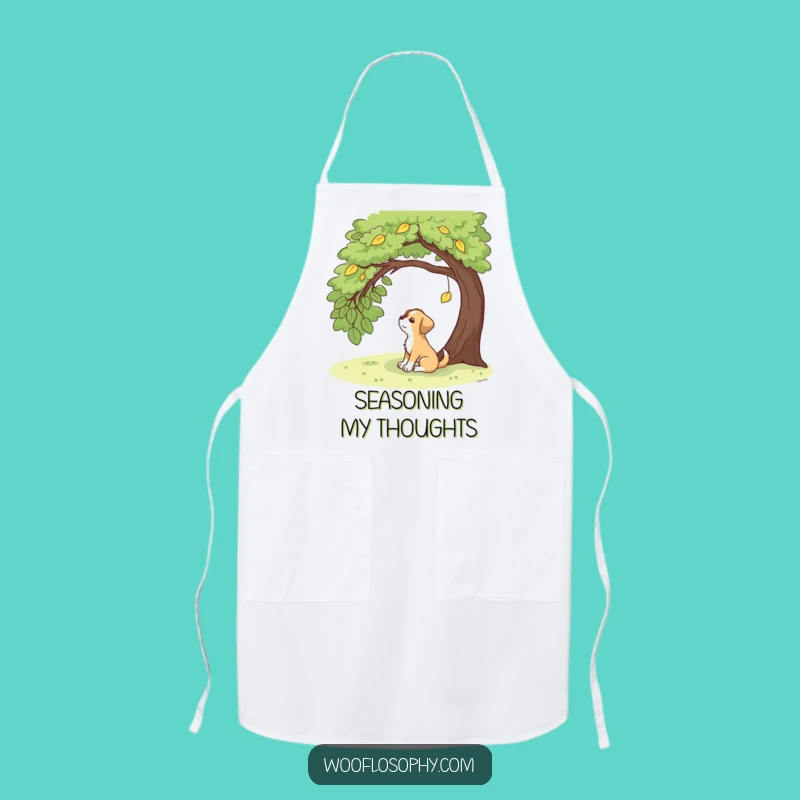 Funny Contemplative Dog Apron: Chef's Autumn Leaf Kitchen Gift