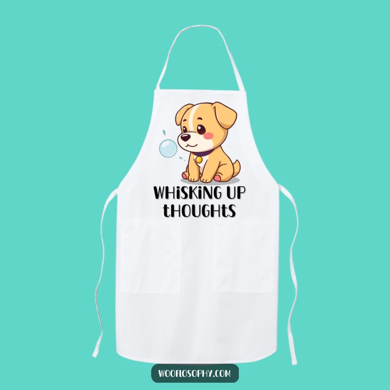 Funny Kawaii Dog Kitchen Apron: Regal Chef Pondering Bubbles, Humorous Cooking Gift
