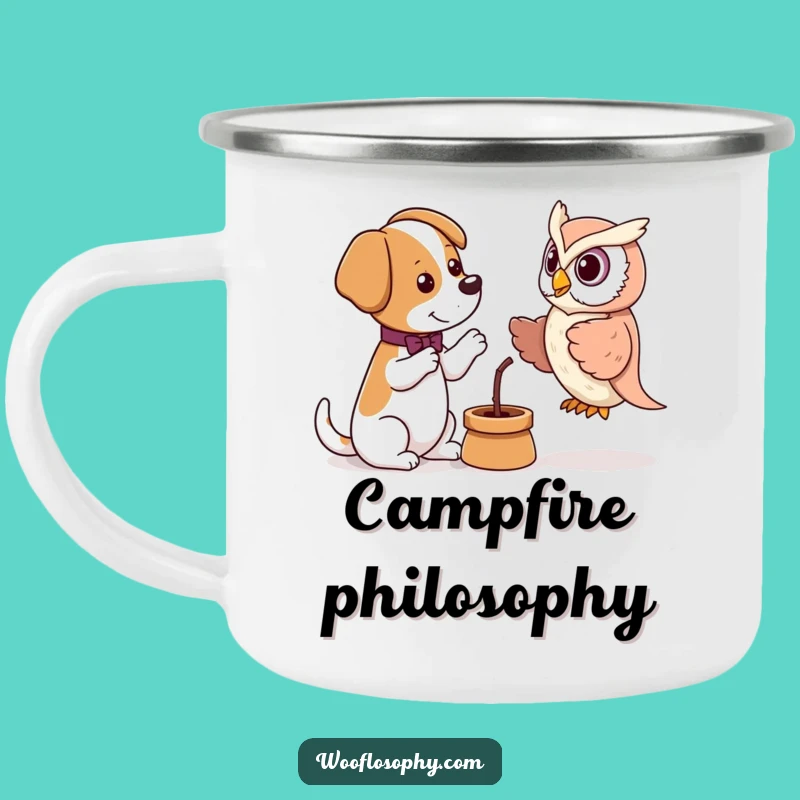 Funny Debate Dog Owl Puppet Camping Mug - Witty Pup's Intellectual Discussion, Outdoor Gift