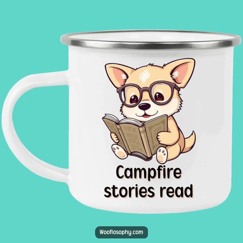 Funny Professor Dog Enamel Mug - Outdoor Reading Adventure Gift!