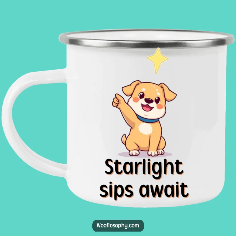 Funny Dog Camping Mug: Hopeful Stargazer Points to a Distant Star