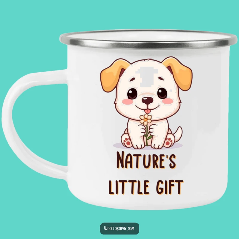 Funny Dog Flower Offering Camping Mug - Sweet Outdoor Gift for Dog Lovers