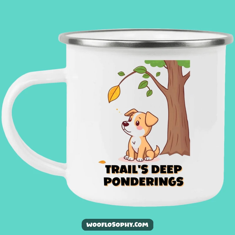 Funny Dog Leaf Contemplation Camping Mug - Outdoor Canine Autumn Humor