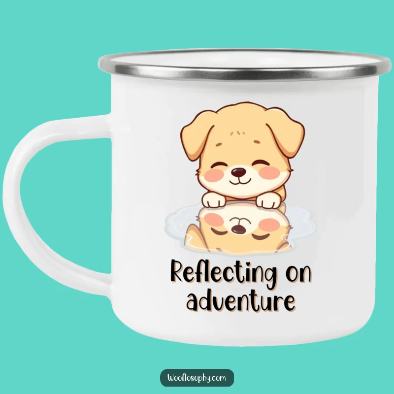 Funny Dog Puddle Reflection Camping Mug: Serene Pup's Outdoor Joy, a Humorous Adventure Companion