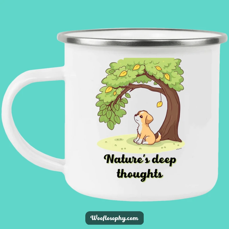 Funny Contemplative Dog Camping Mug: Autumn Leaf Wisdom Outdoor Gift
