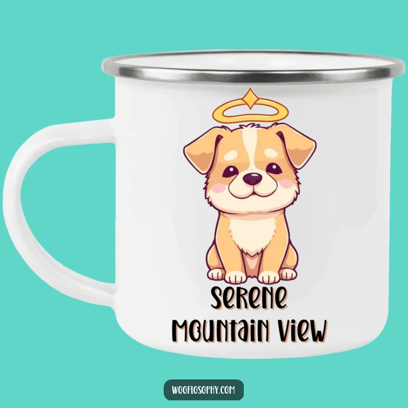 Funny Angelic Dog Camping Mug: Heavenly Brews on the Go Gift