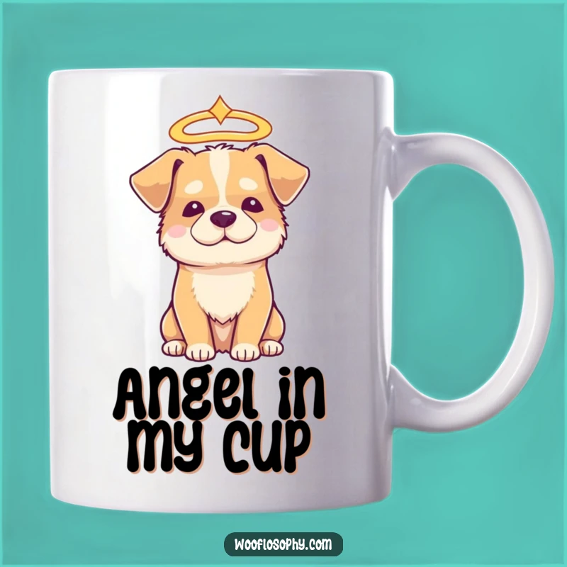 Funny Angelic Dog Mug: Serene Pooch in Halo Gift