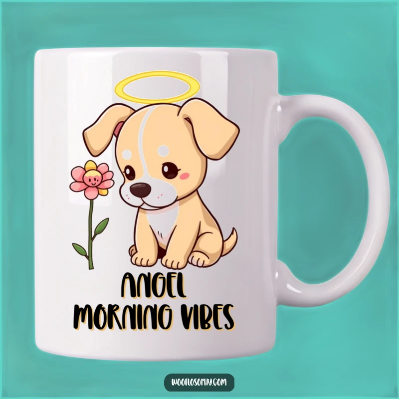 Funny Angel Dog Mug: Heavenly Pup's Flower Admire, a Hilarious Gift for Devoted Owners