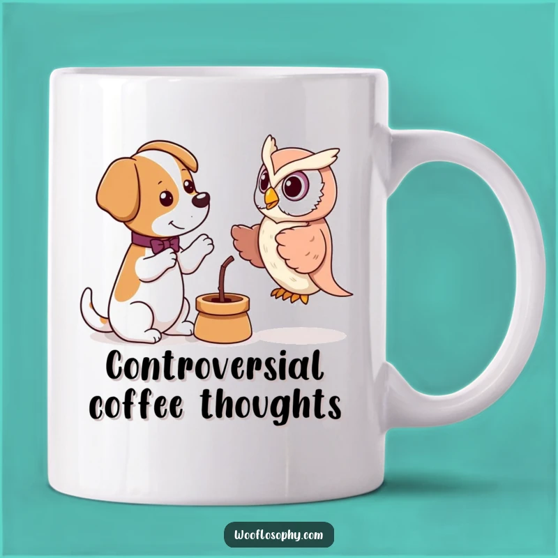 Funny Debate Dog Owl Puppet Mug - Witty Pup's Intellectual Discussion, Perfect Gift