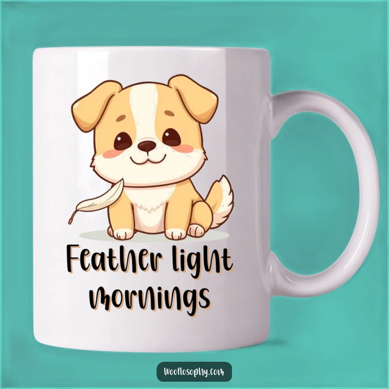 Funny Kawaii Dog Feather Mug: Serene pup enjoying nature makes a heartwarming funny gift.