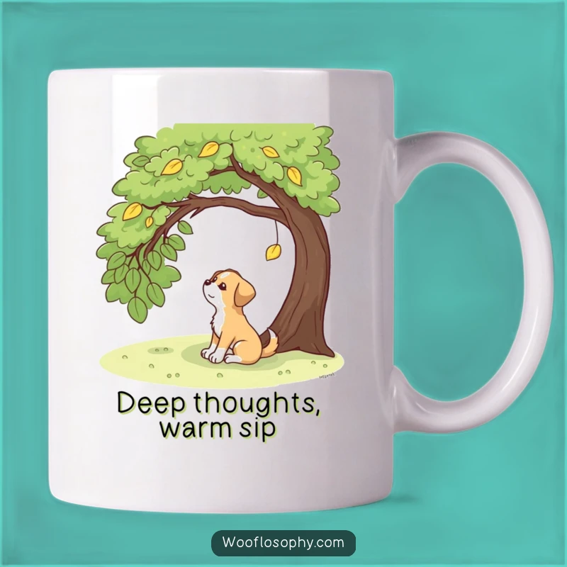 Funny Contemplative Dog Mug: Autumn Leaf Wisdom Coffee Cup Gift