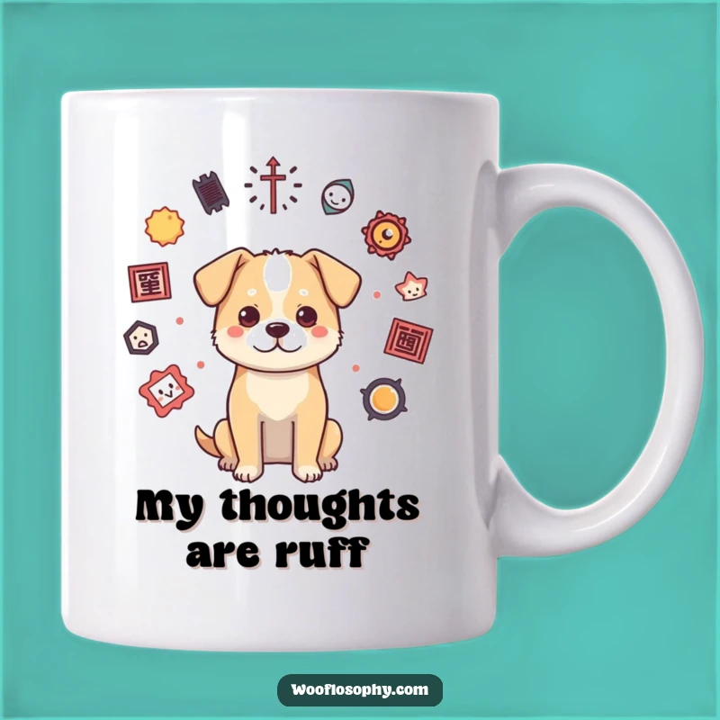 Funny Dog Mug: Pondering Pooch Philosophical Symbols - Perfect Gift