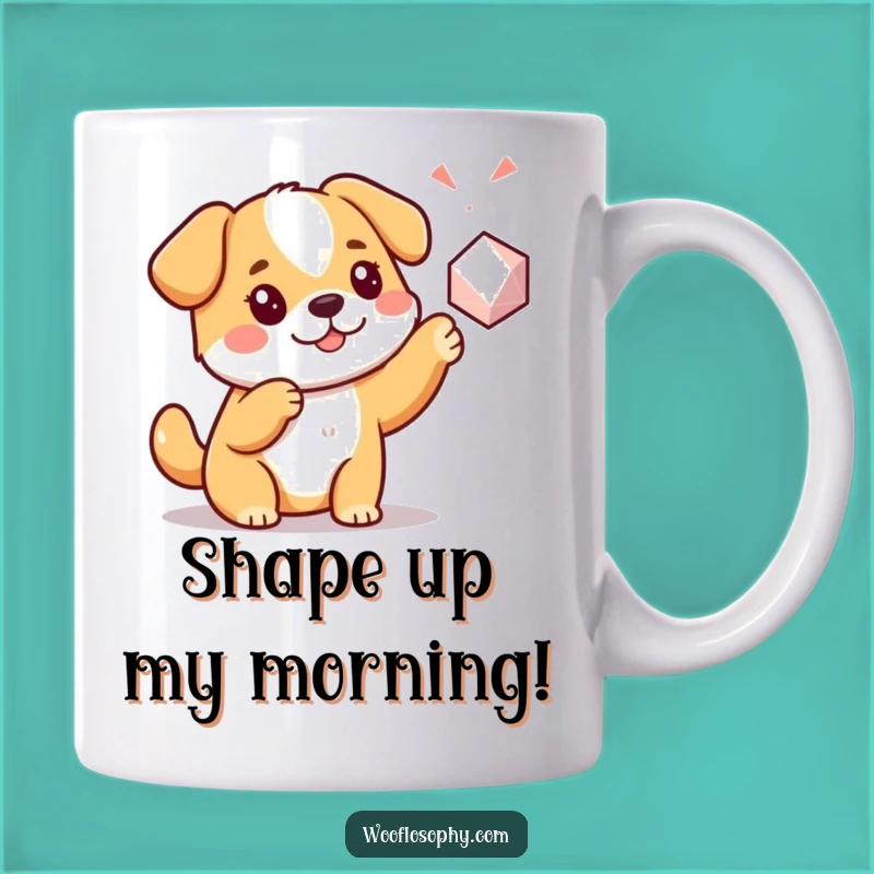 Funny Kawaii Dog Explorer Mug: Curious pup investigating shapes makes a hilarious funny gift.
