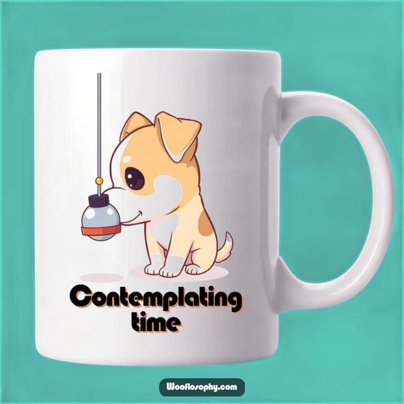 Funny Pensive Dog Mug: Contemplating Time with Pendulum Gift