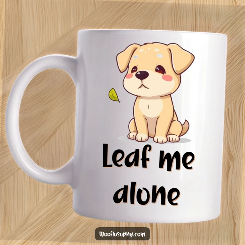 Funny wise dog gazing intently at a single falling autumn leaf, conveying quiet contemplation and season's change.