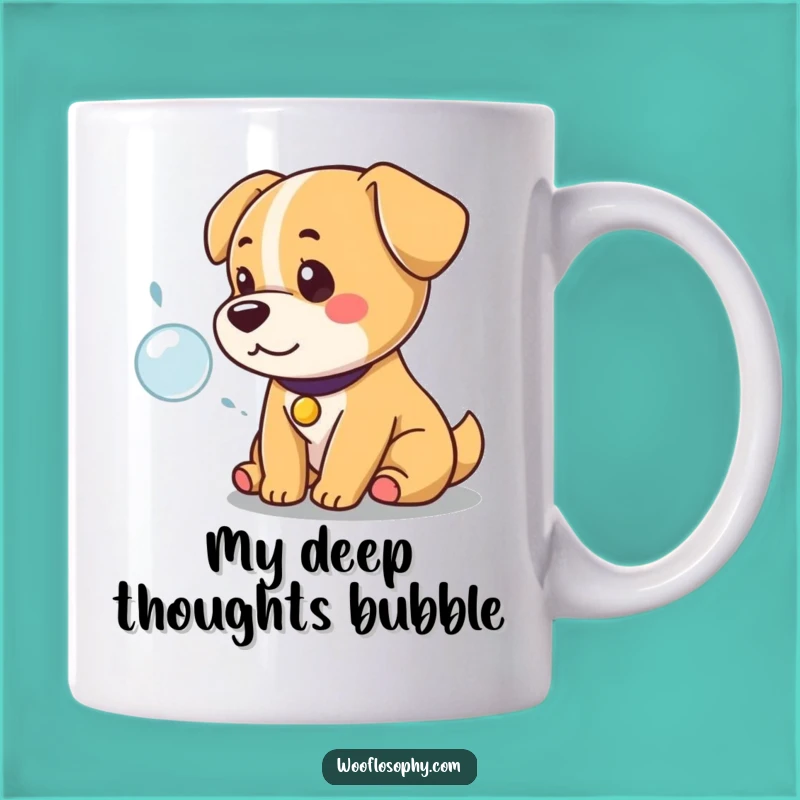 Funny Kawaii Pondering Dog Mug: A Regal Canine Contemplating Life's Bubbles, Perfect Gift