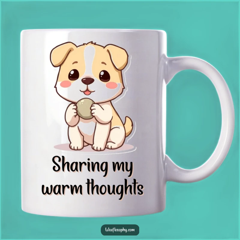 Funny Kawaii Dog Friendship Mug: Generous pup sharing a stone makes a sweet funny gift.