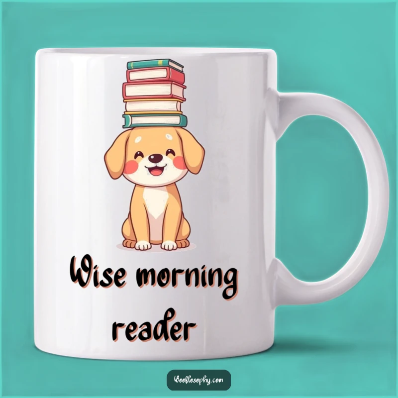 Funny Bookworm Dog Mug: Smart Pooch Balancing Books Gift
