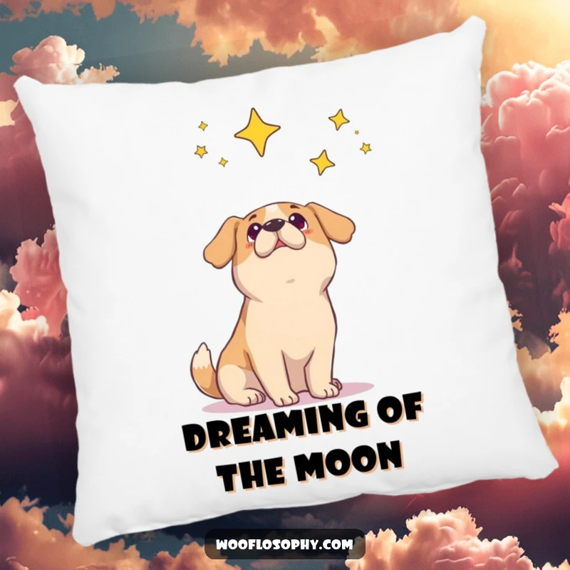 Funny dog pillow showcasing a dogA's face filled with wonder while looking at the beautiful night sky.