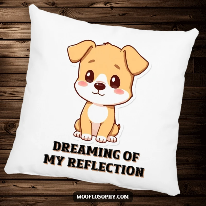 Funny pillow featuring a dog looking at its shadow, a soft and humorous decorative item, great as a funny gift.