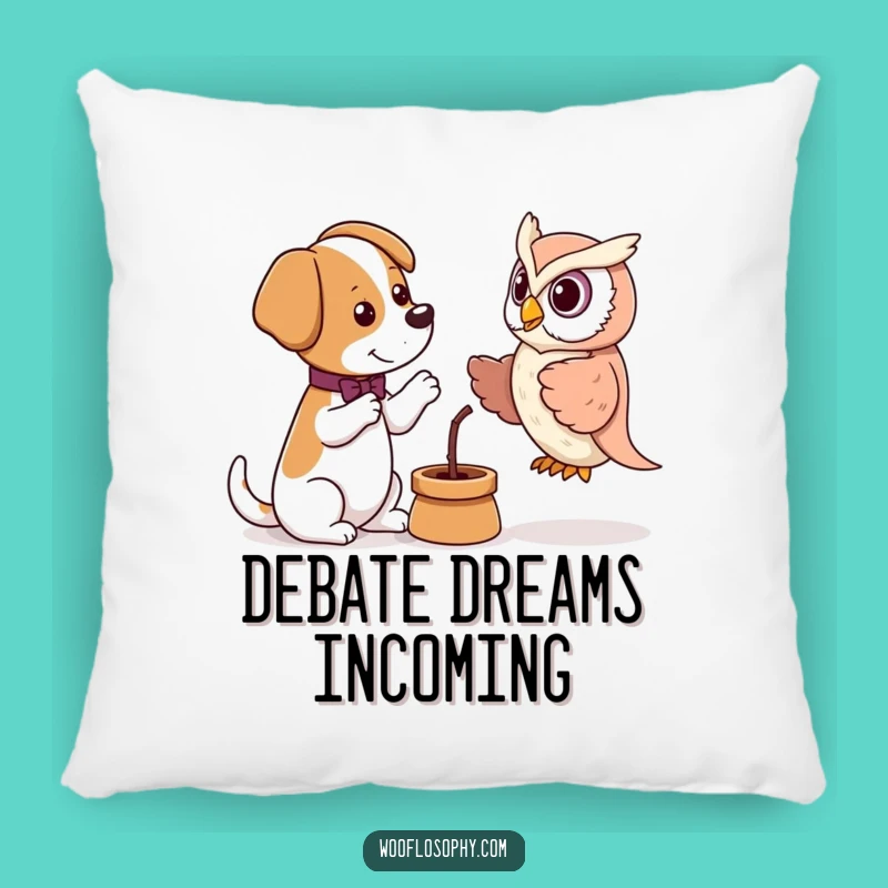 Funny Debate Dog Owl Puppet Pillow - Witty Pup's Intellectual Discussion, Cozy Gift