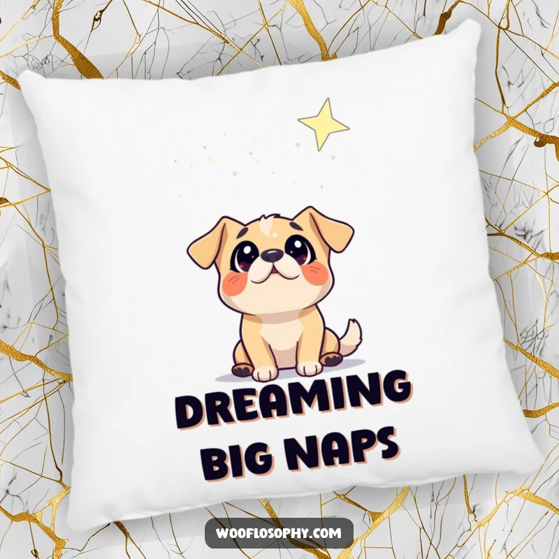 Funny pillow featuring a dog character gazing up at a starry sky, bringing celestial humor and cozy vibes.