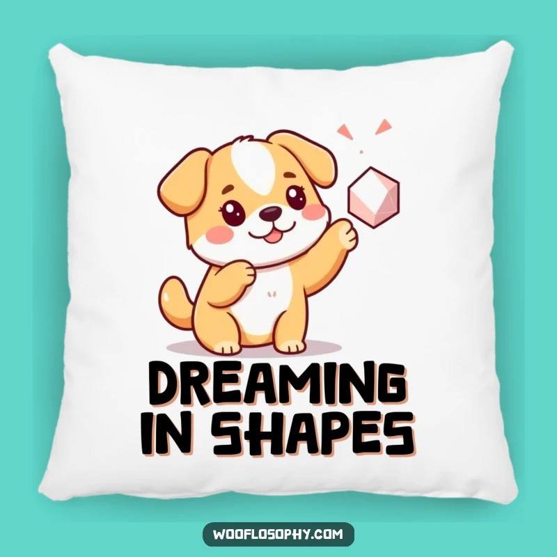 Funny Kawaii Dog Pillow: Cozy geometric wonder cushion, a snuggly and funny gift for thinkers.