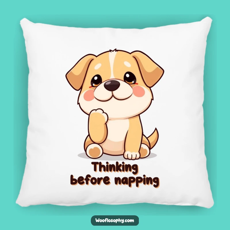 Funny Kawaii Dog Pillow: Cozy thinking pup cushion, a snuggly and funny gift for dreamers.