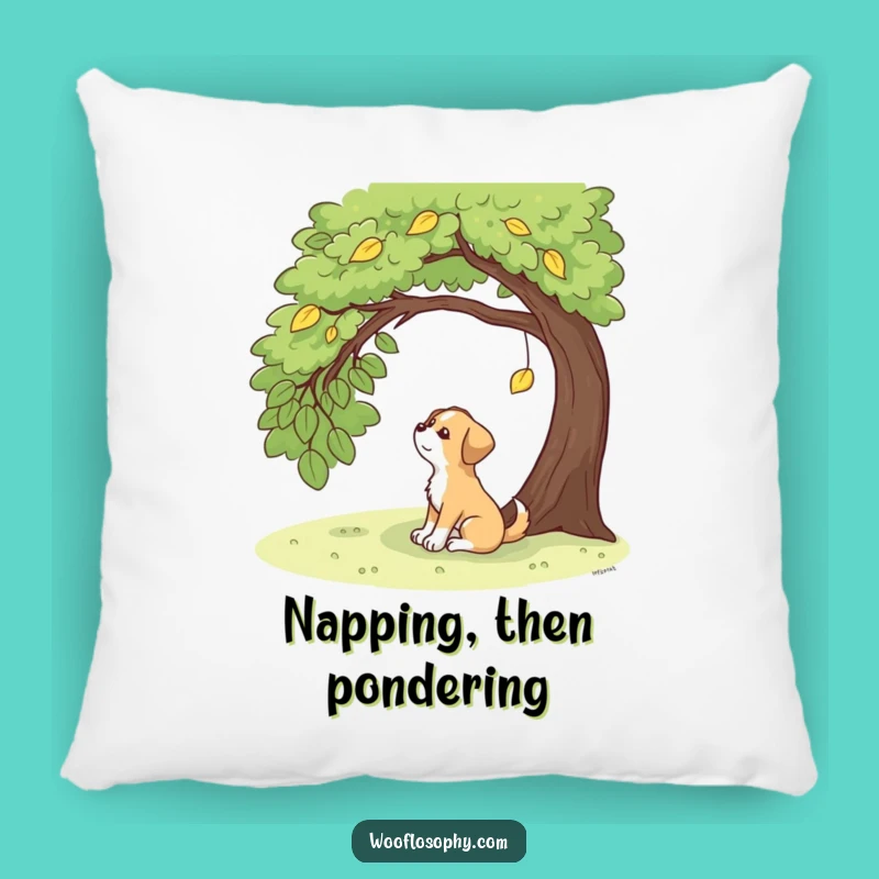 Funny Contemplative Dog Pillow: Cozy Autumn Leaf Comfort Gift