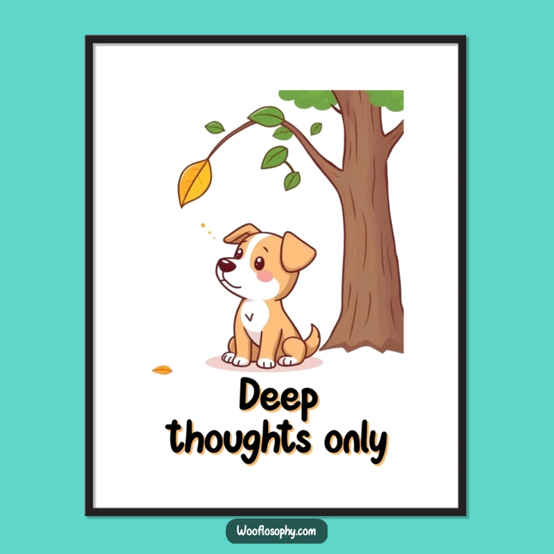 Funny Dog Leaf Contemplation Digital Art - Printable Canine Autumn Humor Decor
