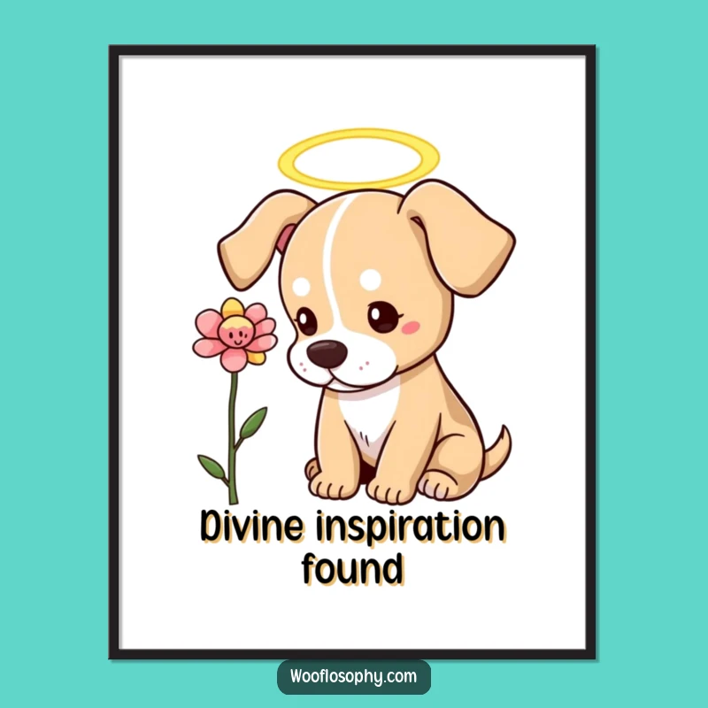 Funny Angel Dog Flower Digital Art: Heavenly Pup's Pure Moment, a Humorous Instant Download