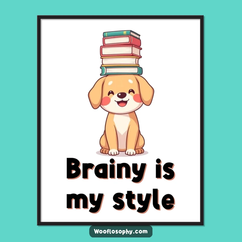 Funny Bookworm Dog Digital Art: Intellectual Pooch Decor Gift