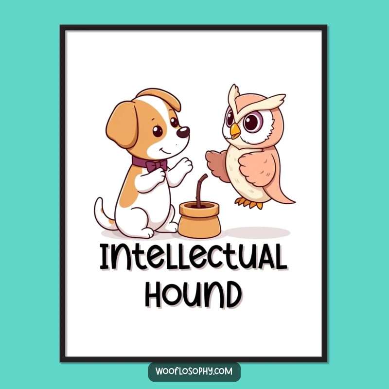 Funny Debate Dog Owl Puppet Digital Print - Witty Pup's Intellectual Discussion, Instant Gift