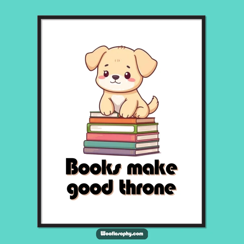 Funny Dog Book Throne Digital Print: Serene Scholar Art, Perfect Gift!