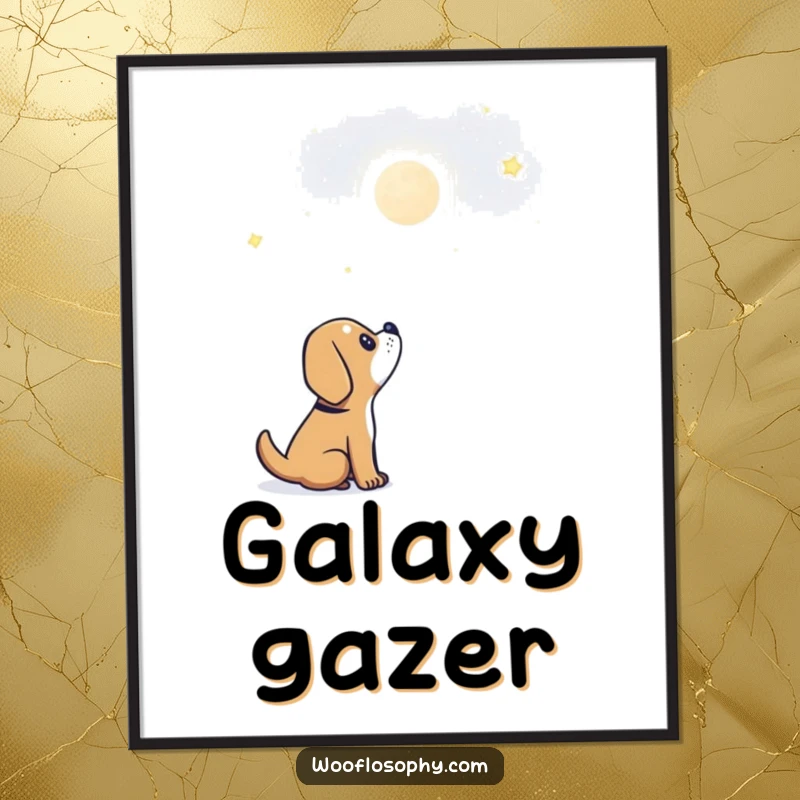 Funny dog digital art print of a dog gazing with amazement at a single, luminous celestial body.