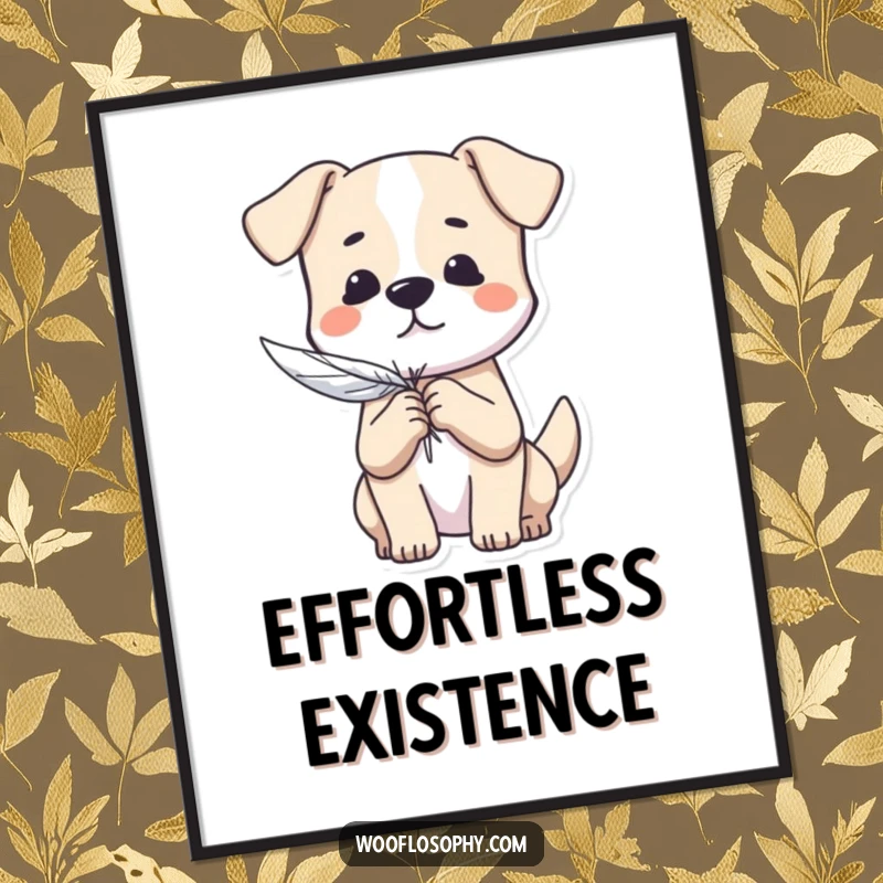 Funny Dog Digital Art: A dog holding a feather symbolizes a light heart, peace, and carefree existence.