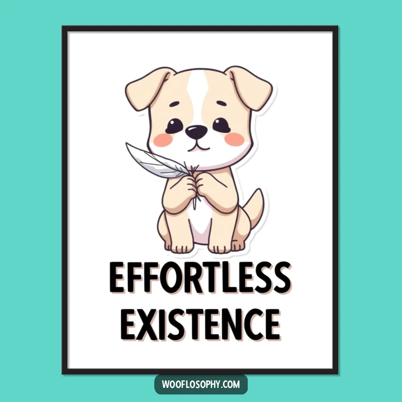 Funny Dog Feather Lightness Digital Art: Pup's Zen Moment Print, a Humorous Instant Download