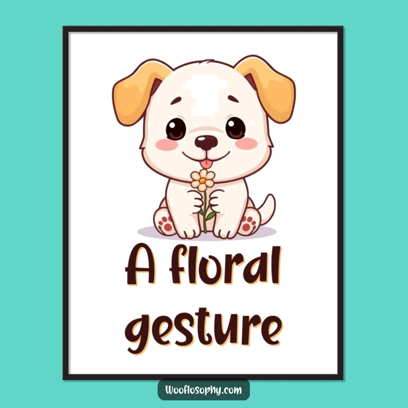 Funny Dog Flower Offering Digital Art Print - Instant Sweet Decor