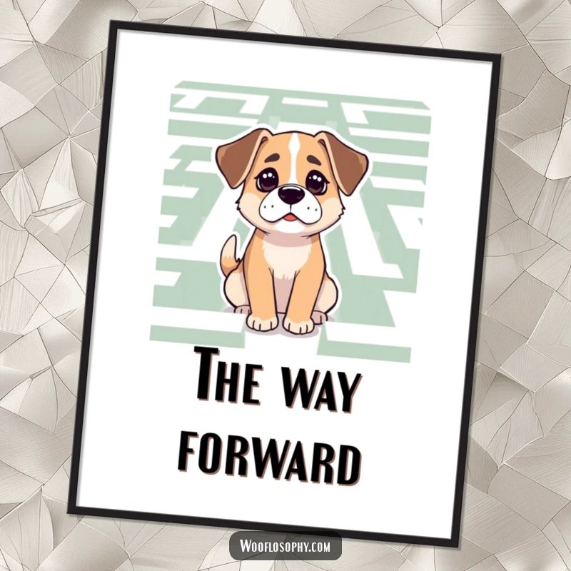 Funny Dog Digital Art: A determined dog cogitates over a complex maze, symbolizing focus and intellectual prowess.