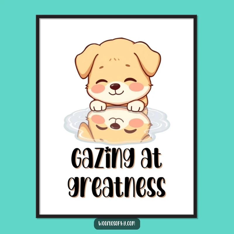 Funny Dog Puddle Reflection Digital Art: Serene Pup's Joyful Moment, a Humorous Instant Download Gift