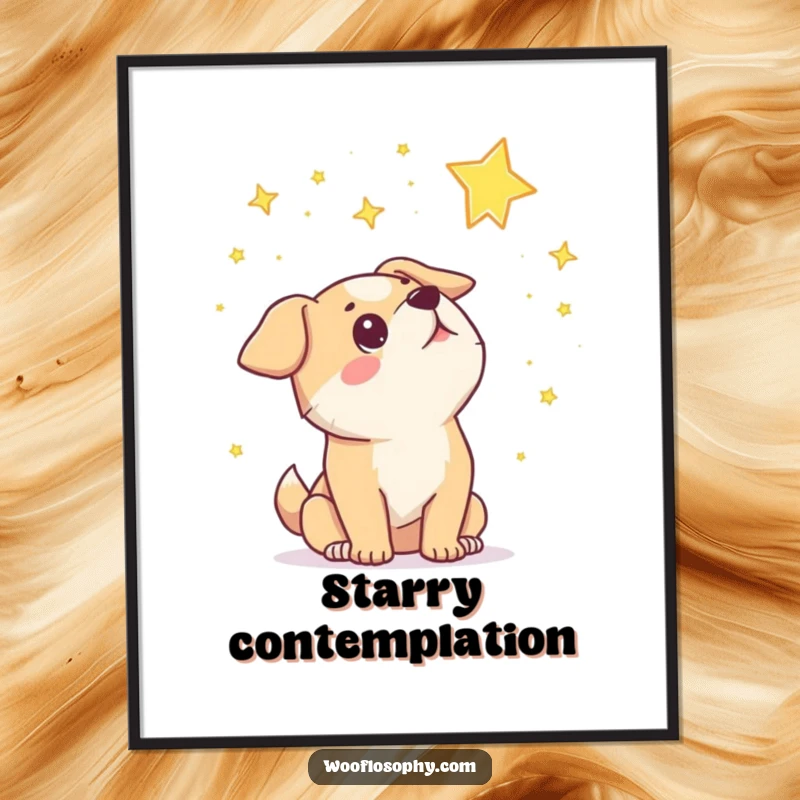 Funny Dog Digital Art Print of a dog gazing at the stars with a look of wonder, ideal for cosmic and humorous decor.