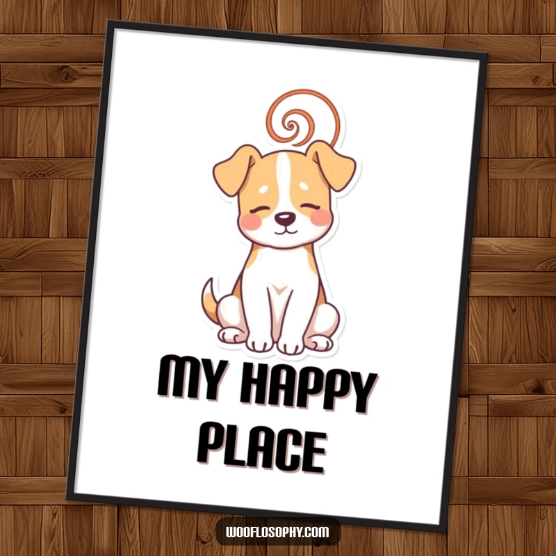 Funny dog digital art print of a dog in peaceful meditation with a spiral, ready for instant download.