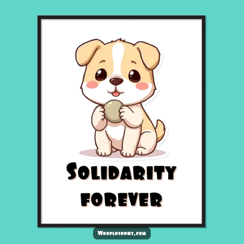 Funny Kawaii Dog Digital Print: Friendship stone artwork, a downloadable funny gift for art lovers.