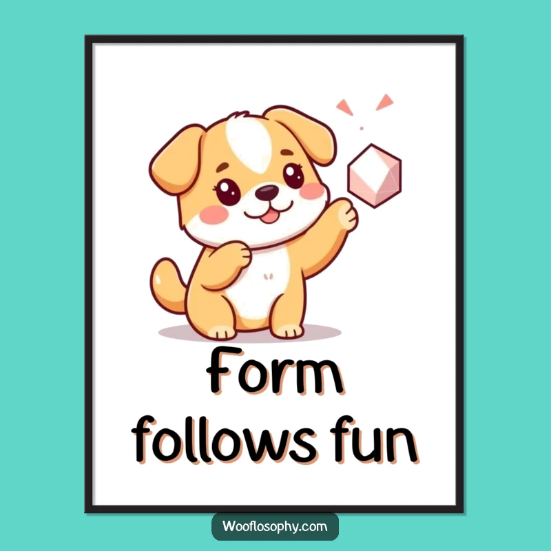 Funny Kawaii Dog Digital Print: Geometric curiosity artwork, a downloadable funny gift for art lovers.