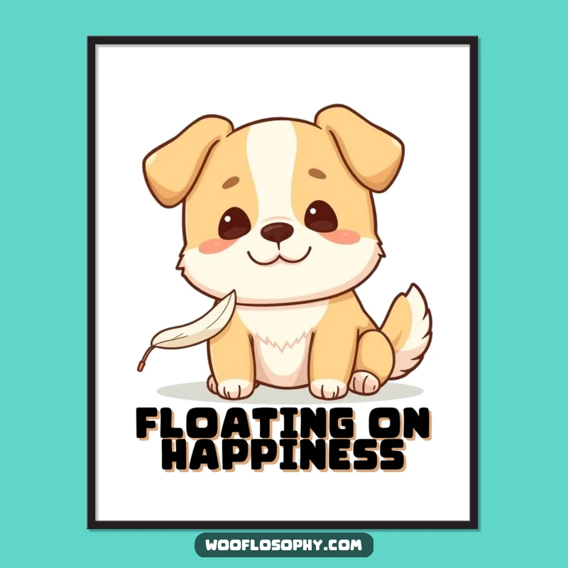 Funny Kawaii Dog Digital Print: Serene feather artwork, a downloadable funny gift for art lovers.