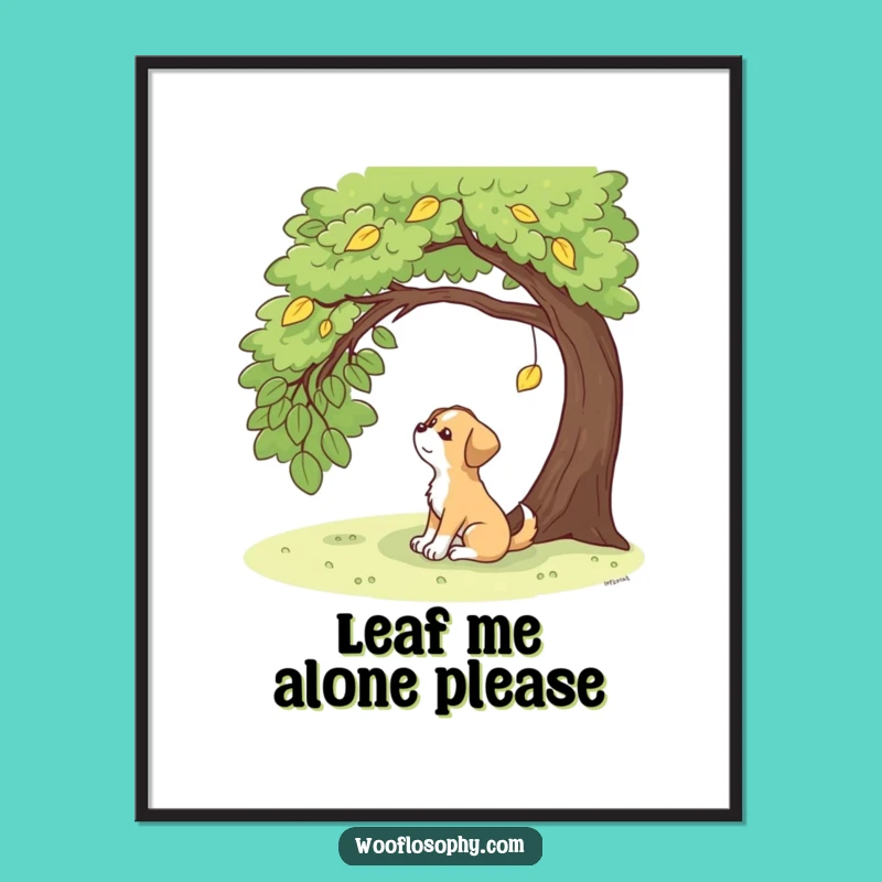 Funny Contemplative Dog Digital Art: Autumn Leaf Wisdom Instant Wall Gift